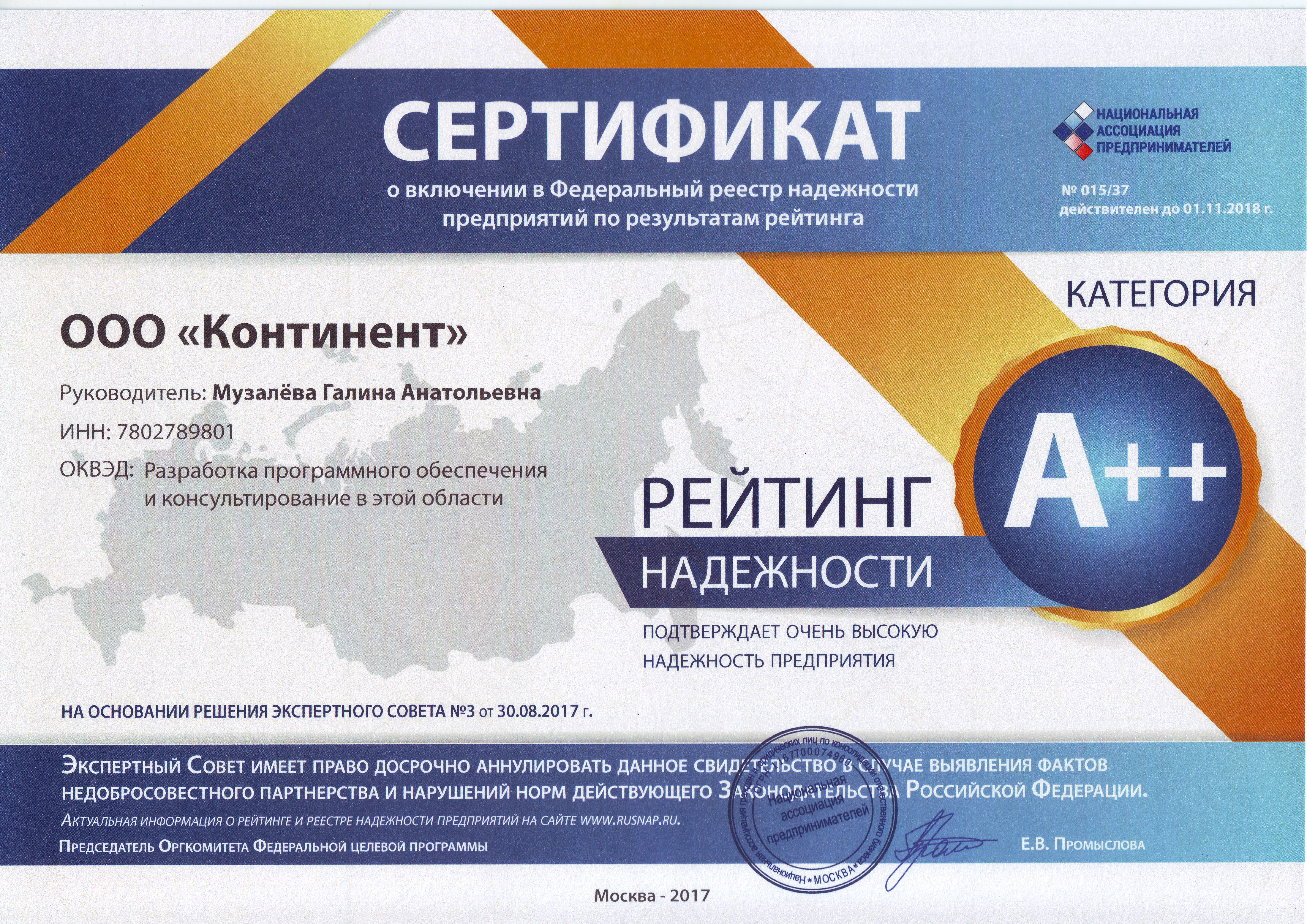 Рейтинг надежности А++